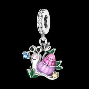S925 Sterling Silver Snail Charm with Pink and Green Accents - NWT